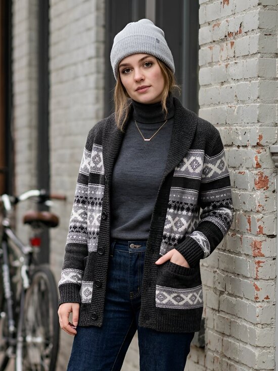 Nicole Miller Sweaters - Nicole Miller Cardigan Sweater Size M Gray Fairisle Grandpa Sweater Pockets